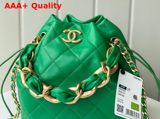 Chanel Large Drawstring Bag Shiny Lambskin and Gold Tone Metal Green AS2425 Replica