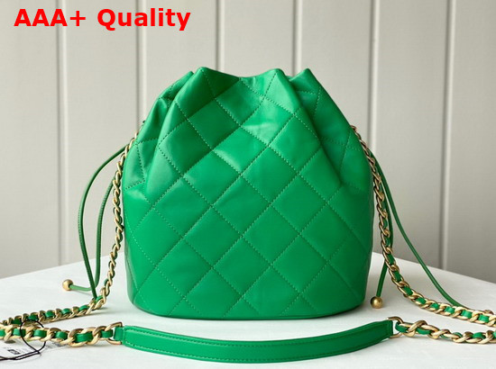 Chanel Large Drawstring Bag Shiny Lambskin and Gold Tone Metal Green AS2425 Replica