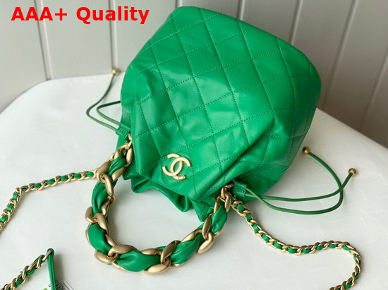 Chanel Large Drawstring Bag Shiny Lambskin and Gold Tone Metal Green AS2425 Replica