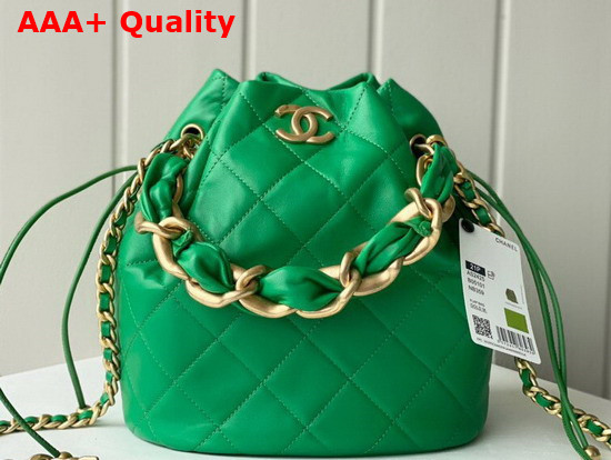 Chanel Large Drawstring Bag Shiny Lambskin and Gold Tone Metal Green AS2425 Replica