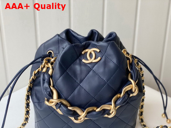 Chanel Large Drawstring Bag Shiny Lambskin and Gold Tone Metal Navy Blue AS2425 Replica