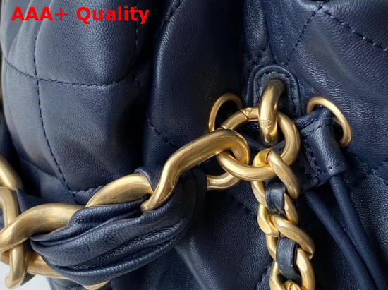 Chanel Large Drawstring Bag Shiny Lambskin and Gold Tone Metal Navy Blue AS2425 Replica