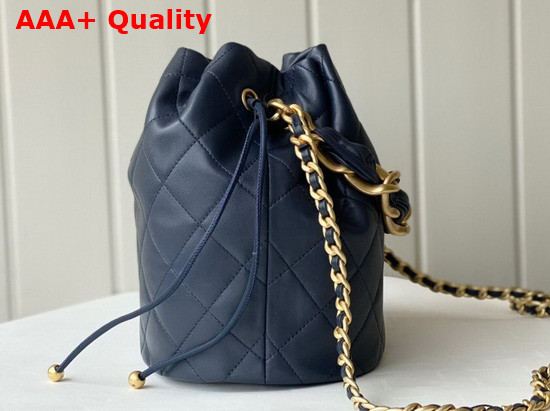 Chanel Large Drawstring Bag Shiny Lambskin and Gold Tone Metal Navy Blue AS2425 Replica