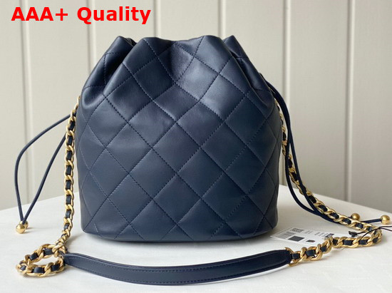 Chanel Large Drawstring Bag Shiny Lambskin and Gold Tone Metal Navy Blue AS2425 Replica