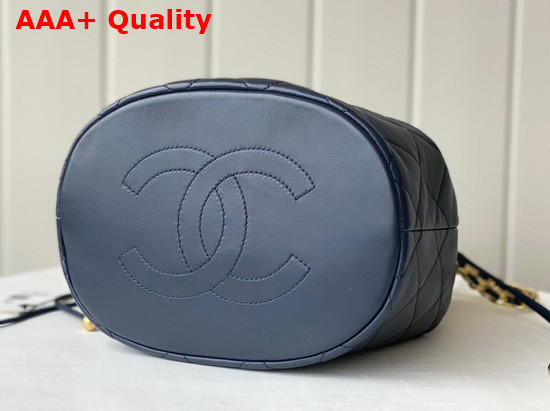 Chanel Large Drawstring Bag Shiny Lambskin and Gold Tone Metal Navy Blue AS2425 Replica