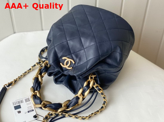 Chanel Large Drawstring Bag Shiny Lambskin and Gold Tone Metal Navy Blue AS2425 Replica