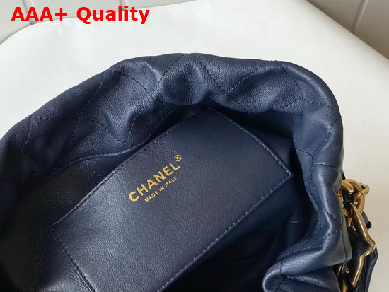 Chanel Large Drawstring Bag Shiny Lambskin and Gold Tone Metal Navy Blue AS2425 Replica