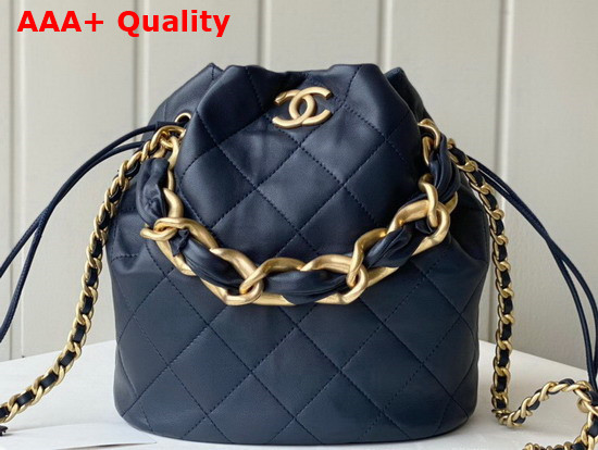 Chanel Large Drawstring Bag Shiny Lambskin and Gold Tone Metal Navy Blue AS2425 Replica