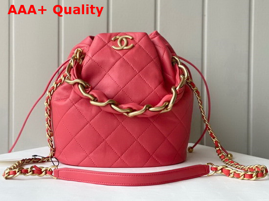 Chanel Large Drawstring Bag Shiny Lambskin and Gold Tone Metal Pink AS2425 Replica