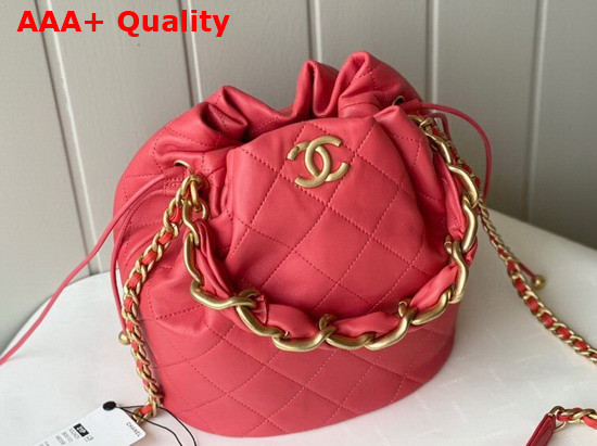 Chanel Large Drawstring Bag Shiny Lambskin and Gold Tone Metal Pink AS2425 Replica