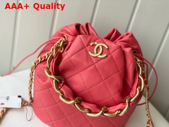 Chanel Large Drawstring Bag Shiny Lambskin and Gold Tone Metal Pink AS2425 Replica