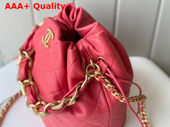 Chanel Large Drawstring Bag Shiny Lambskin and Gold Tone Metal Pink AS2425 Replica