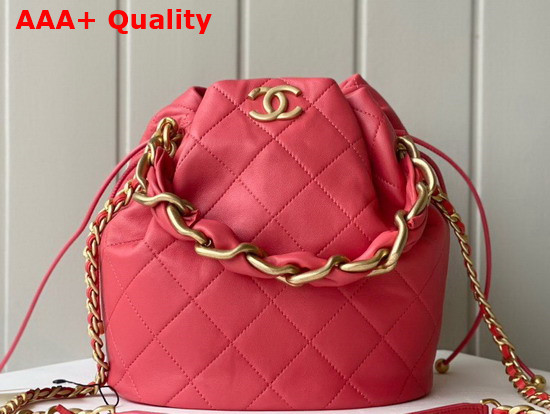 Chanel Large Drawstring Bag Shiny Lambskin and Gold Tone Metal Pink AS2425 Replica