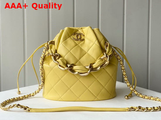 Chanel Large Drawstring Bag Shiny Lambskin and Gold Tone Metal Yellow AS2425 Replica