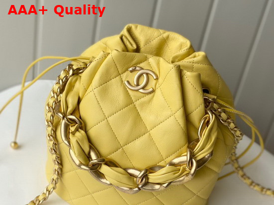 Chanel Large Drawstring Bag Shiny Lambskin and Gold Tone Metal Yellow AS2425 Replica