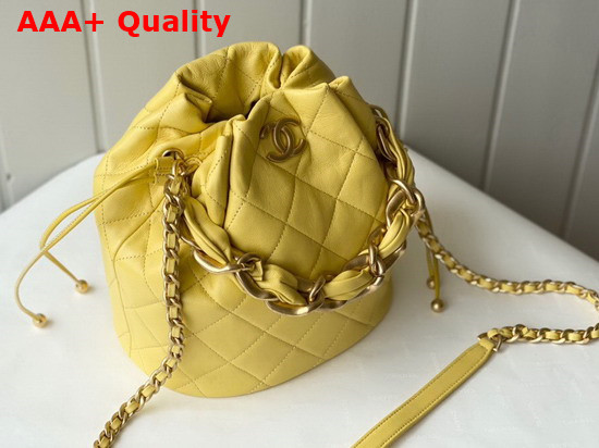 Chanel Large Drawstring Bag Shiny Lambskin and Gold Tone Metal Yellow AS2425 Replica