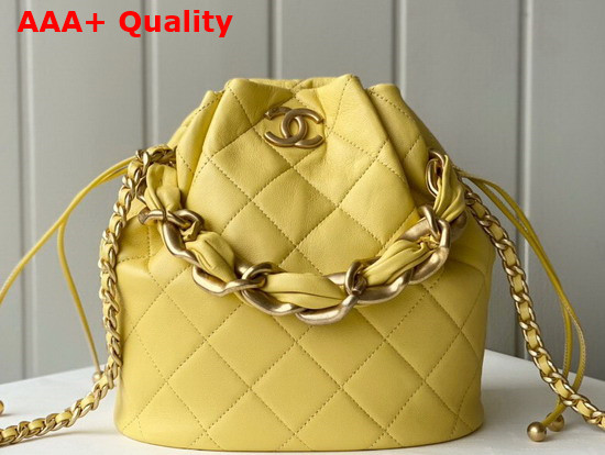 Chanel Large Drawstring Bag Shiny Lambskin and Gold Tone Metal Yellow AS2425 Replica