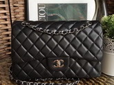 Chanel Large Flap Bag Black Lambskin Silver Hardware