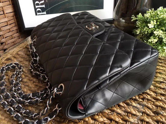 Chanel Large Flap Bag Black Lambskin Silver Hardware