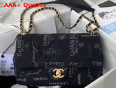 Chanel Large Flap Bag Printed Denim Gold Tone Metal Black Multicolor Ref AS3135 Replica