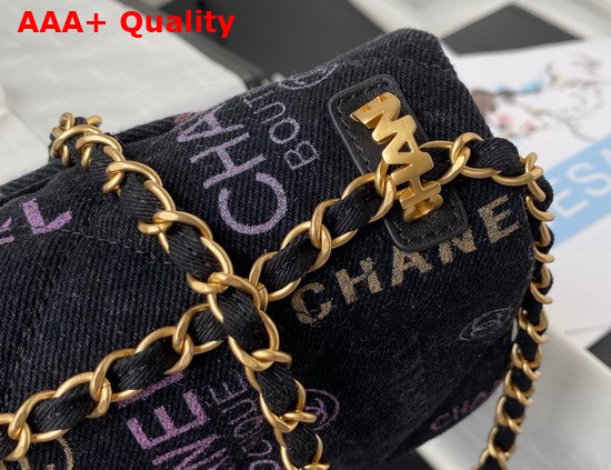 Chanel Large Flap Bag Printed Denim Gold Tone Metal Black Multicolor Ref AS3135 Replica