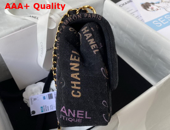 Chanel Large Flap Bag Printed Denim Gold Tone Metal Black Multicolor Ref AS3135 Replica