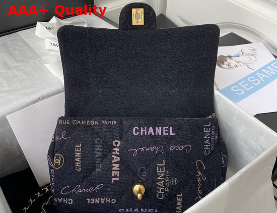 Chanel Large Flap Bag Printed Denim Gold Tone Metal Black Multicolor Ref AS3135 Replica