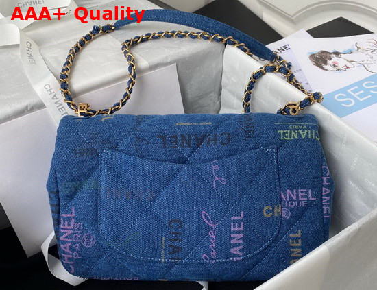 Chanel Large Flap Bag Printed Denim Gold Tone Metal Blue Multicolor Ref AS3135 Replica