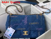 Chanel Large Flap Bag Printed Denim Gold Tone Metal Blue Multicolor Ref AS3135 Replica