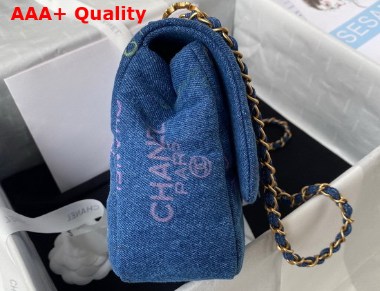 Chanel Large Flap Bag Printed Denim Gold Tone Metal Blue Multicolor Ref AS3135 Replica