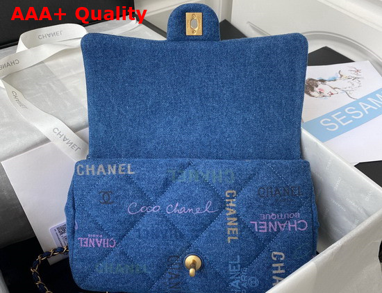 Chanel Large Flap Bag Printed Denim Gold Tone Metal Blue Multicolor Ref AS3135 Replica