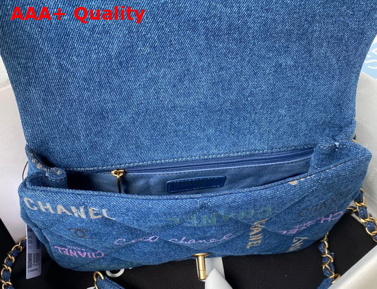 Chanel Large Flap Bag Printed Denim Gold Tone Metal Blue Multicolor Ref AS3135 Replica