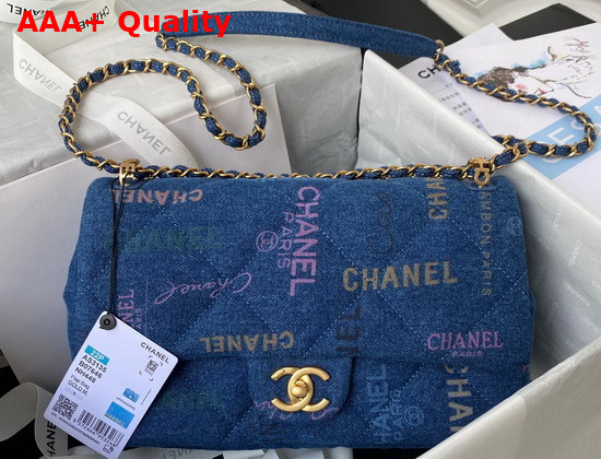 Chanel Large Flap Bag Printed Denim Gold Tone Metal Blue Multicolor Ref AS3135 Replica