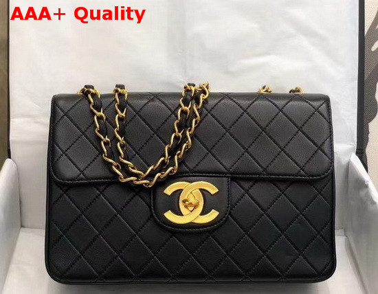 Chanel Large Flap Bag in Black Lambskin with Light Gold Metal Replica