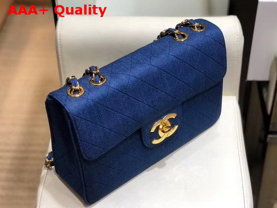 Chanel Large Flap Bag in Blue Denim with Light Gold Metal Replica