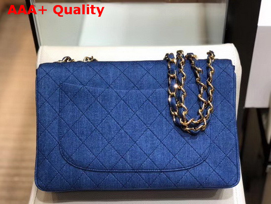 Chanel Large Flap Bag in Blue Denim with Light Gold Metal Replica