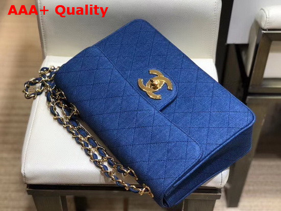 Chanel Large Flap Bag in Blue Denim with Light Gold Metal Replica