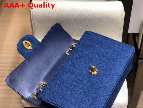 Chanel Large Flap Bag in Blue Denim with Light Gold Metal Replica