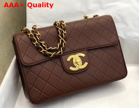 Chanel Large Flap Bag in Brown Lambskin with Light Gold Metal Replica