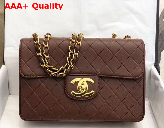 Chanel Large Flap Bag in Brown Lambskin with Light Gold Metal Replica