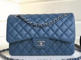 Chanel Large Flap Bag in Light Blue with Silver Hardware Quilted Lambskin