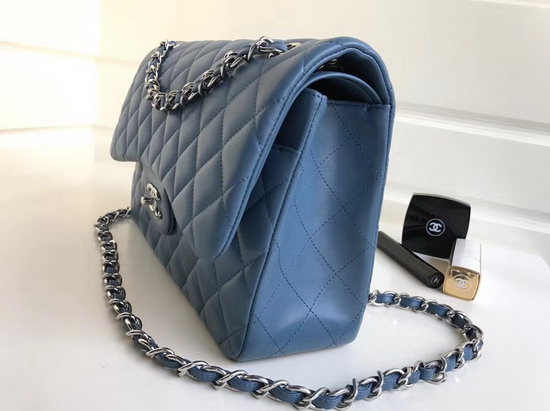 Chanel Large Flap Bag in Light Blue with Silver Hardware Quilted Lambskin