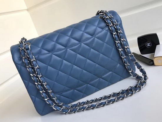 Chanel Large Flap Bag in Light Blue with Silver Hardware Quilted Lambskin