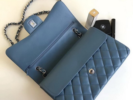 Chanel Large Flap Bag in Light Blue with Silver Hardware Quilted Lambskin