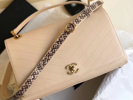 Chanel Large Flap Bag with Top Handle Beige Leather