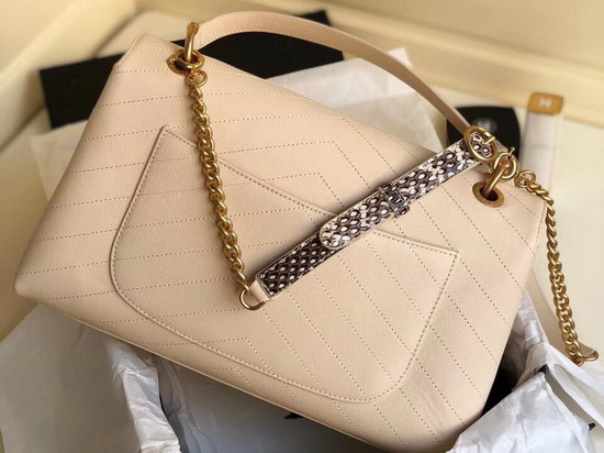 Chanel Large Flap Bag with Top Handle Beige Leather