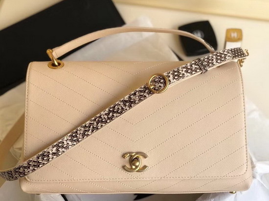 Chanel Large Flap Bag with Top Handle Beige Leather