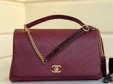 Chanel Large Flap Bag with Top Handle Dark Red