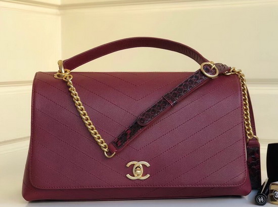 Chanel Large Flap Bag with Top Handle Dark Red