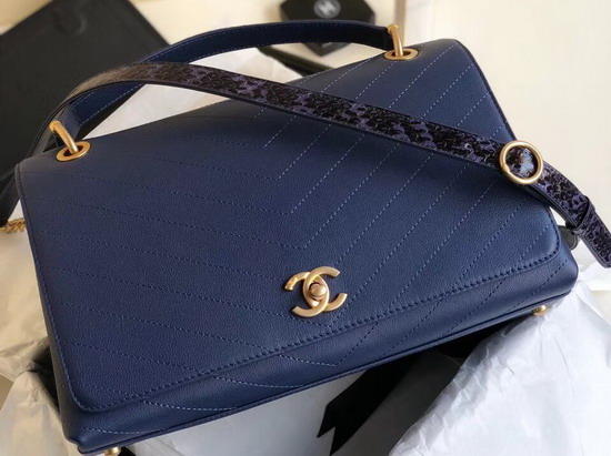 Chanel Large Flap Bag with Top Handle Navy Blue